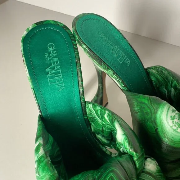 GIAMBATTISTAVALLI Maxi Green Marble Knot Mules Women's Heel Sandals Si…
